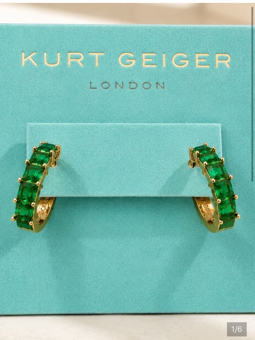 Kurt Geiger Gold Hoop Earrings with Green Crystal Stones